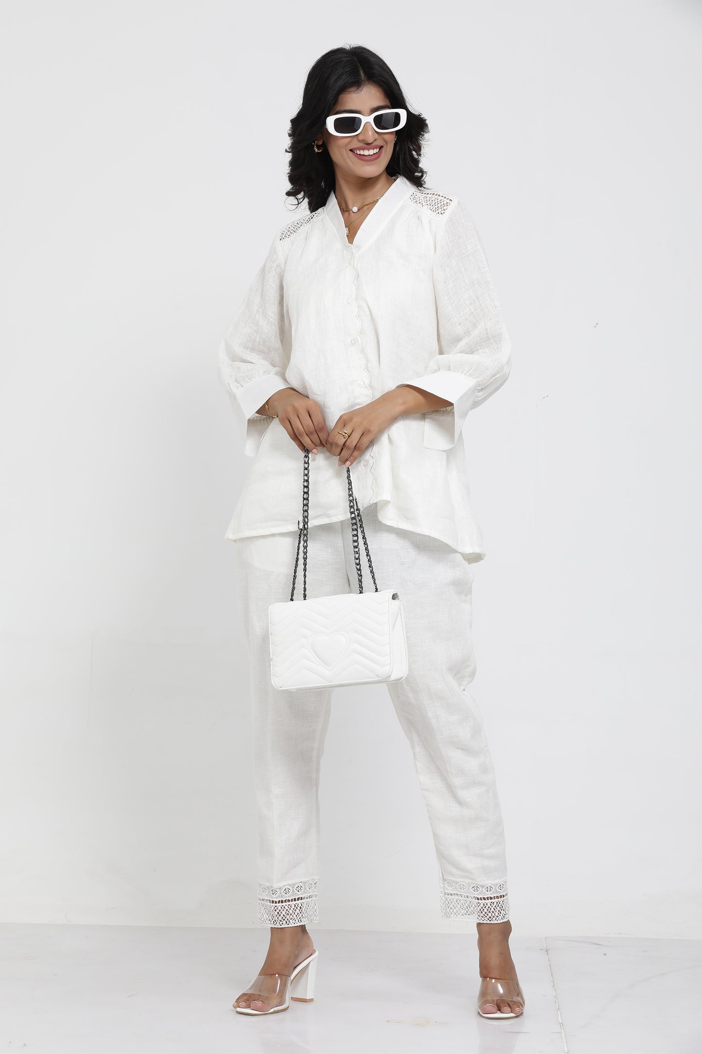 Saral Linen Plain Co-ord Set - Ivory