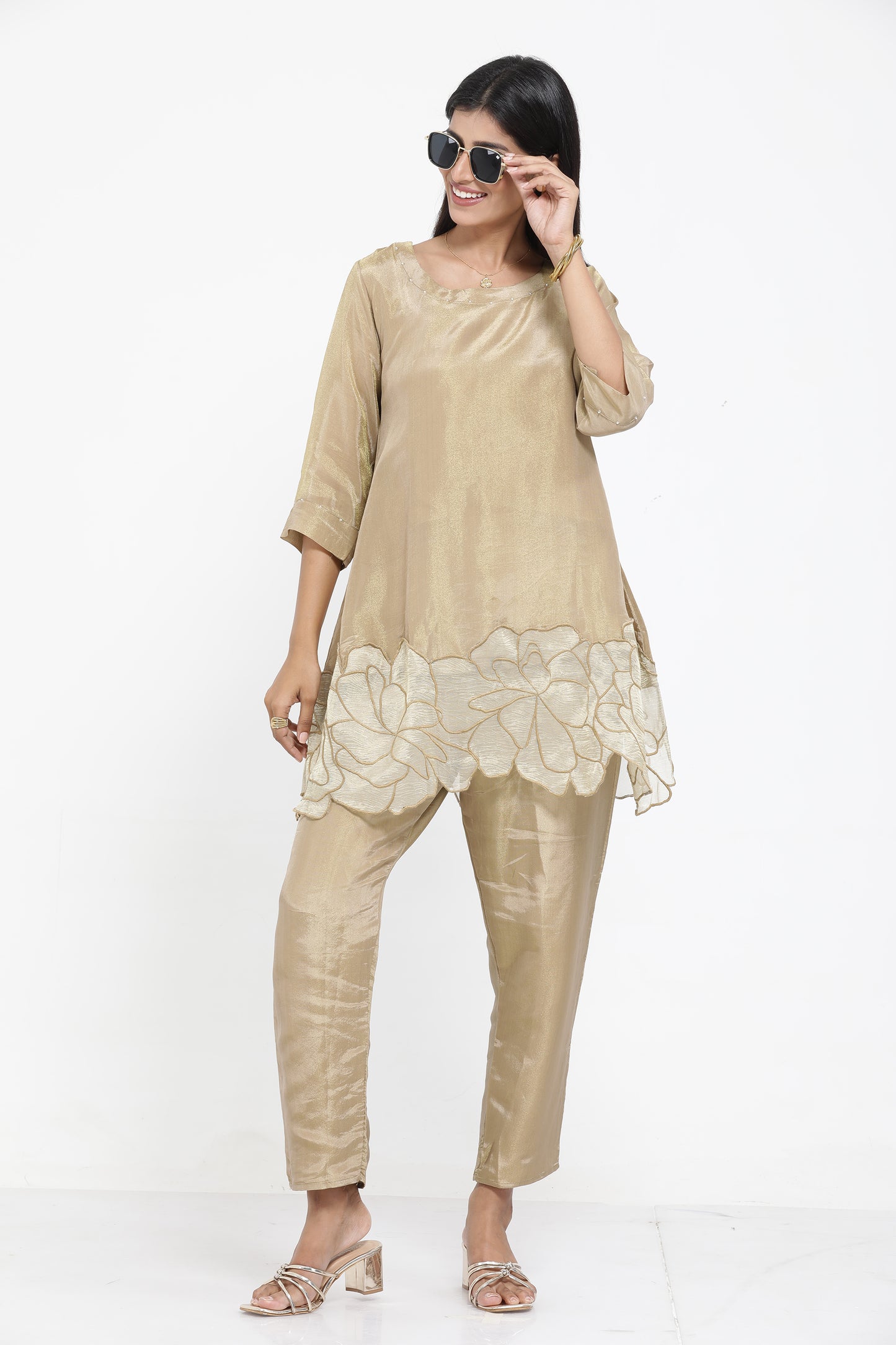 Saral Georgette Co-ord Set - Golden