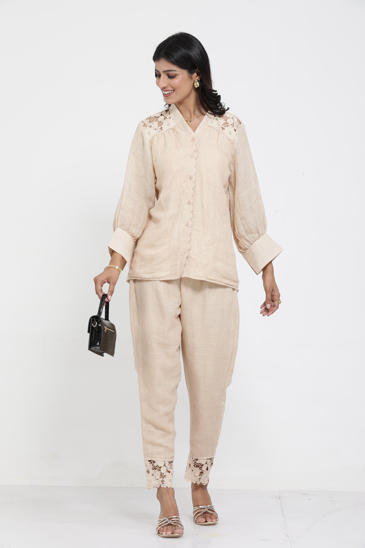 Saral Linen Plain Co-ord Set - Beige