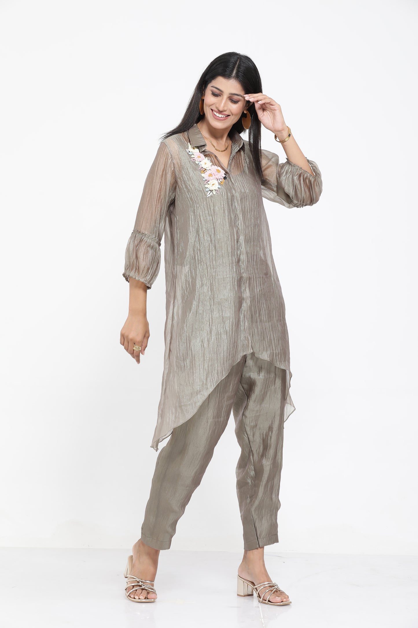 Saral Chinnon Chiffon Co-ord Set - Grey
