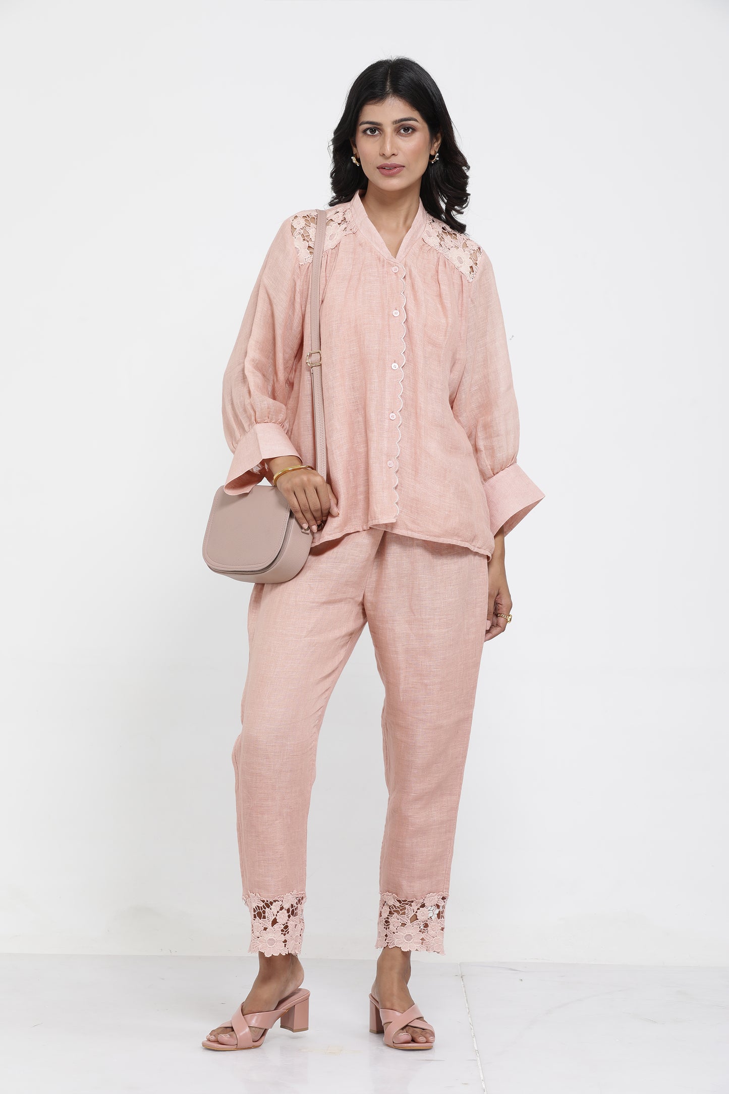 Saral Linen Plain Co-ord Set - Salmon Pink