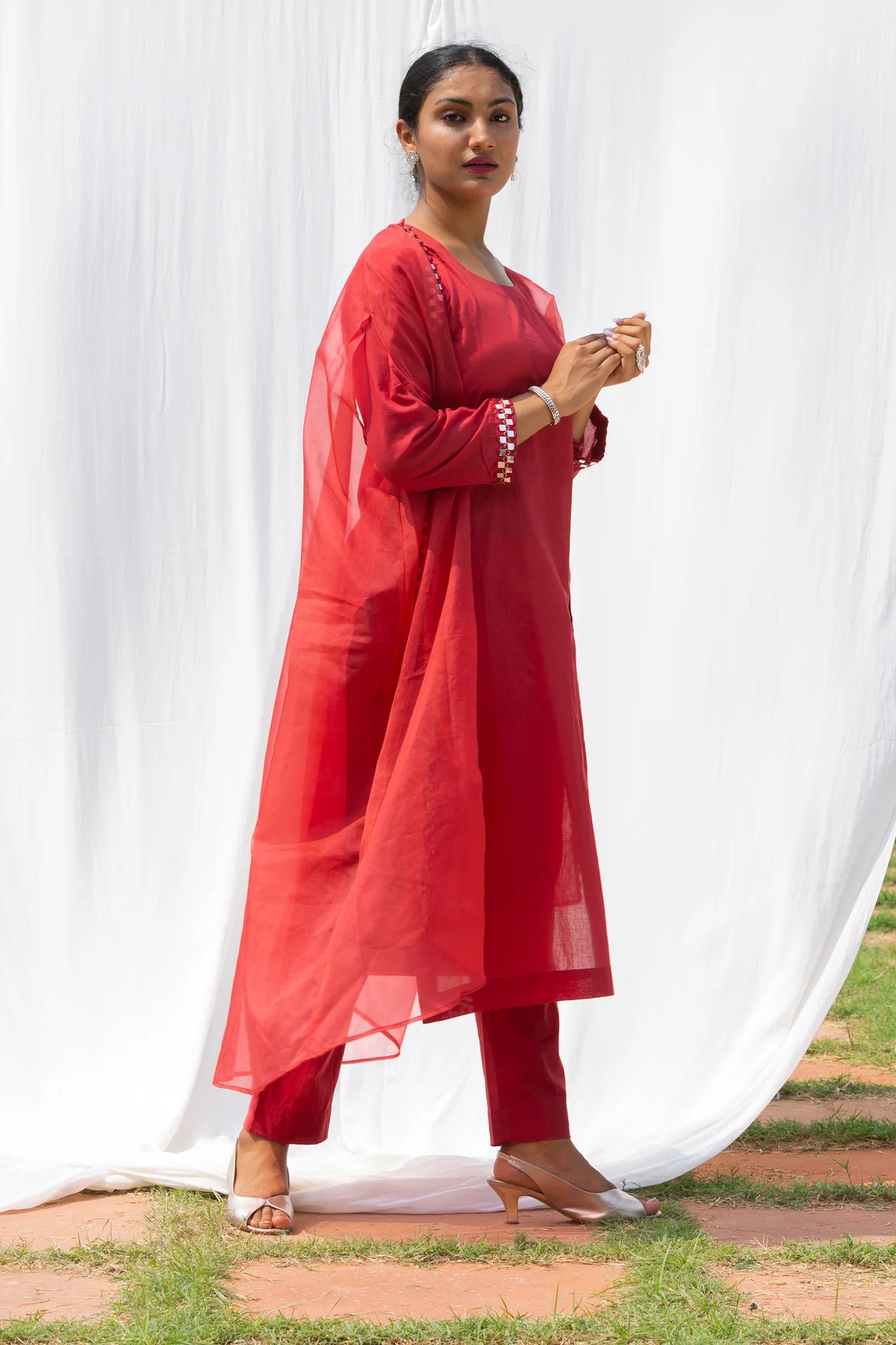 Cape Suit - Coral Red Suit Set