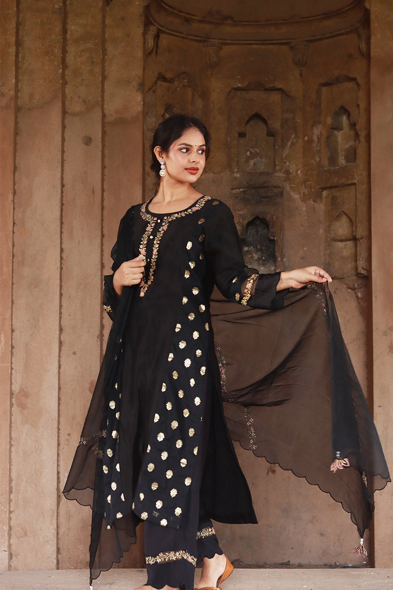 Sexy Designer Salwar Kameez Black Rayon Kurta Golden Beige Plazo Suit Kurti  Pant | eBay