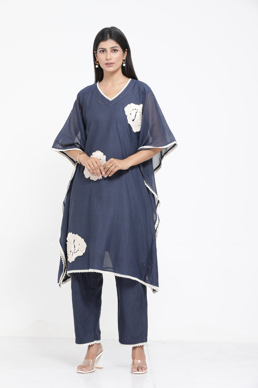 Saral Cotton Kaftan Co-ord Set - Midnight Blue