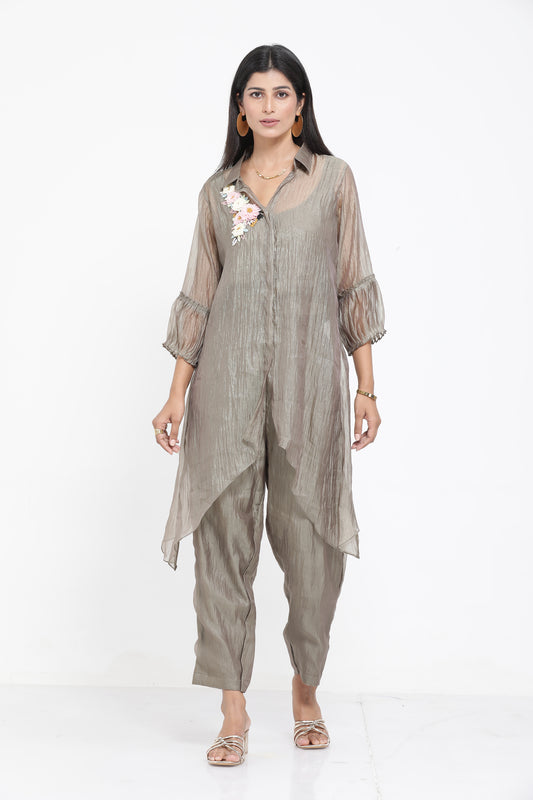 Saral Chinnon Chiffon Co-ord Set - Grey