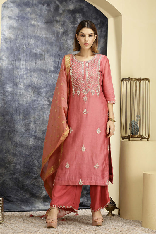 Raj - Coral Red Suit Set