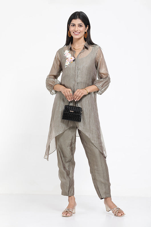 Saral Chinnon Chiffon Co-ord Set - Grey