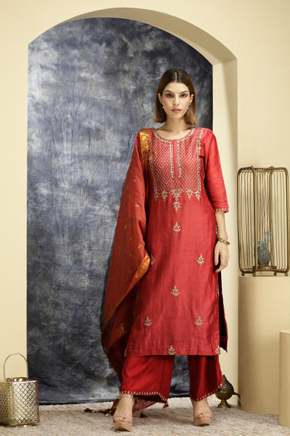 Raj - Coral Red Suit Set