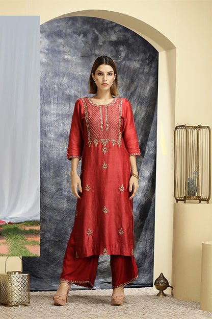 Raj - Coral Red Suit Set