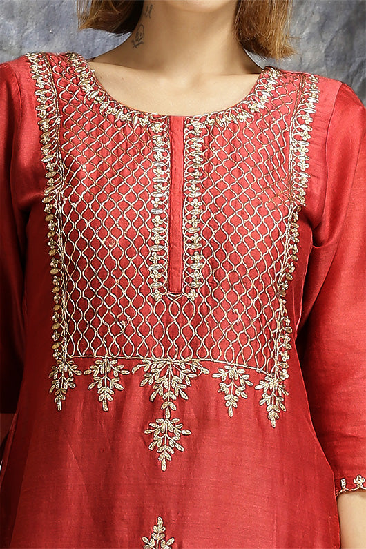 Raj - Coral Red Suit Set