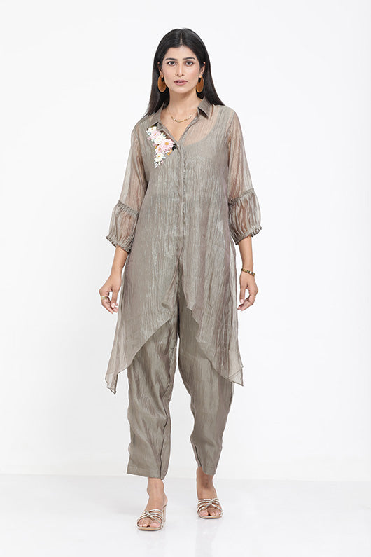 Saral Chinnon Chiffon Co-ord Set - Grey