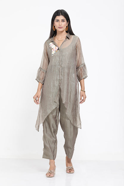 Saral Chinnon Chiffon Co-ord Set - Grey