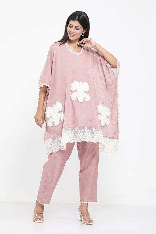 Saral Cotton Kaftan Co-ord Set - Salmon Pink