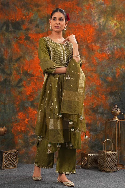 Raj - Olive Green Suit Set