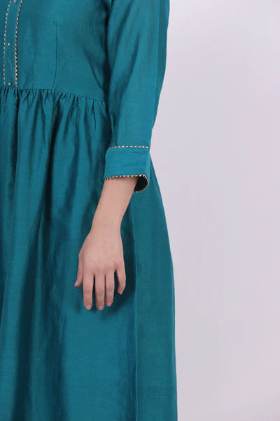 Padma – Turquoise Blue Gota & Lace Work Chanderi Tunic – Festive Ethnic Top