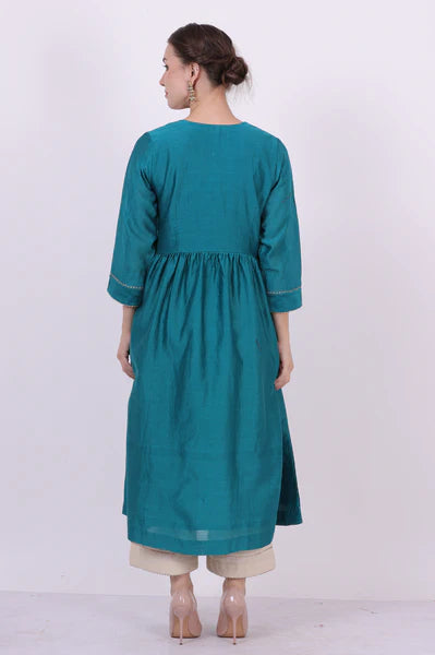 Padma – Turquoise Blue Gota & Lace Work Chanderi Tunic – Festive Ethnic Top