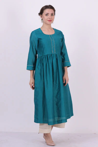 Padma – Turquoise Blue Gota & Lace Work Chanderi Tunic – Festive Ethnic Top