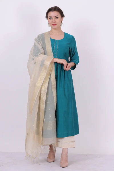Padma – Turquoise Blue Gota & Lace Work Chanderi Tunic – Festive Ethnic Top