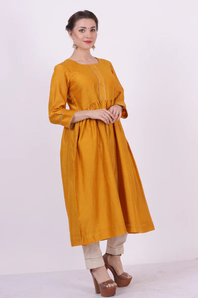 Padma – Sunshine Yellow Chanderi Silk Tunic – Embroidered Ethnic Top