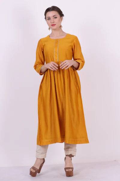 Padma – Sunshine Yellow Chanderi Silk Tunic – Embroidered Ethnic Top