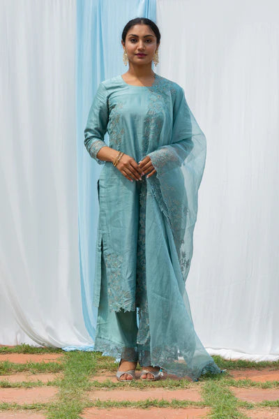 Powder Blue Anarkali Suit Set – Roohaniyat Jaipur